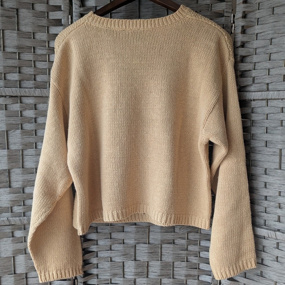 Vtg 90s Lizsport Hand Knitted Floral Sweater Butter Yellow Sz M Cottagecore - Picture 3 of 6